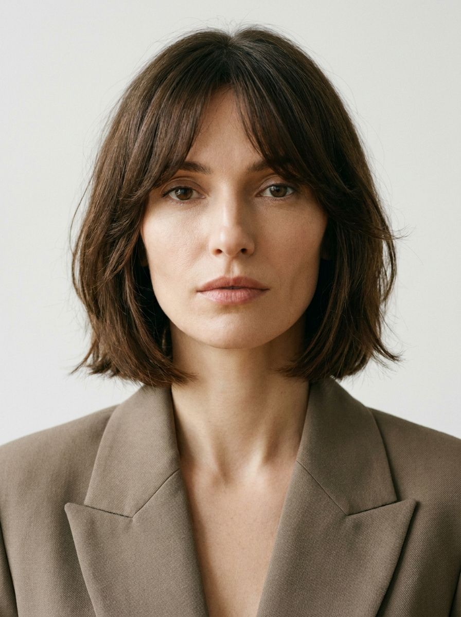 Soft Layered Bob mit Curtain Fringe - Frisuren für längliches Gesicht